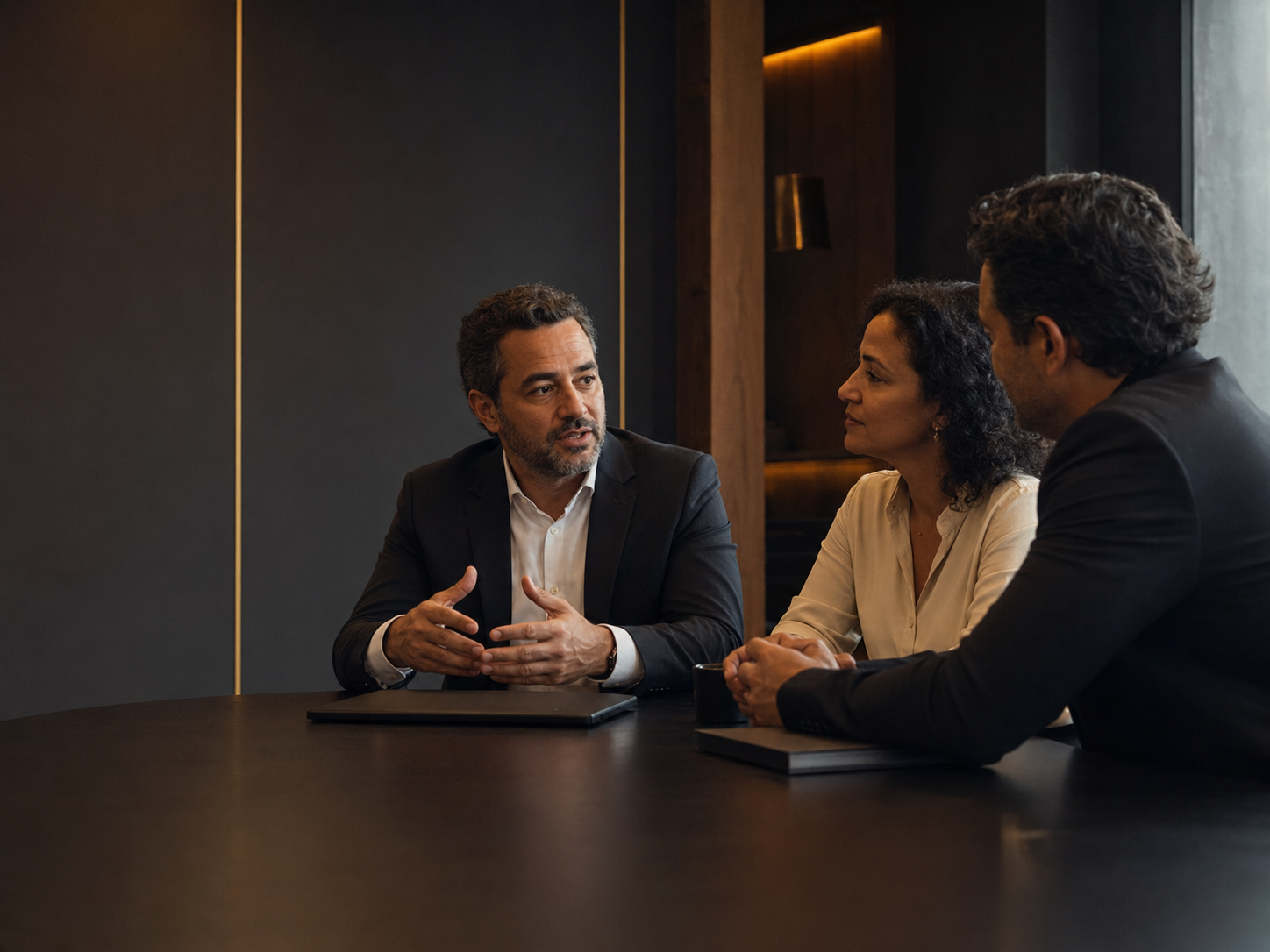 Equipe FEMA reunida com profissional do mercado financeiro
